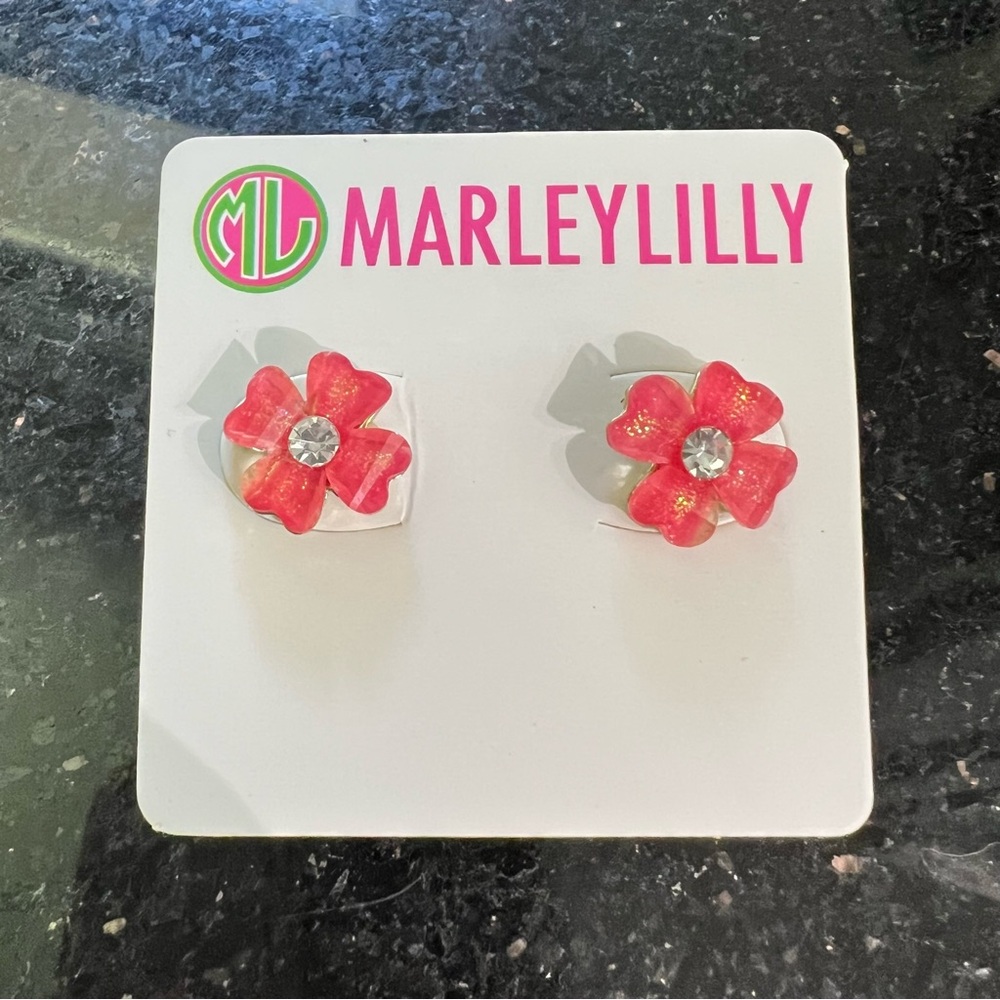 MARLEYLILLY Spring Stud Flower Earrings - Hot Pink/Silver, NWOT
